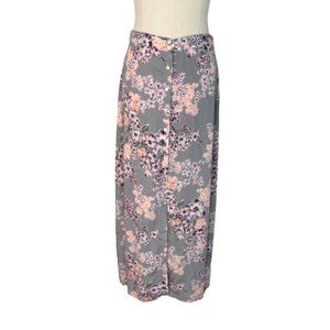 Gypsies & Moondust L Large Womens Maxi Skirt Gray Purple Floral